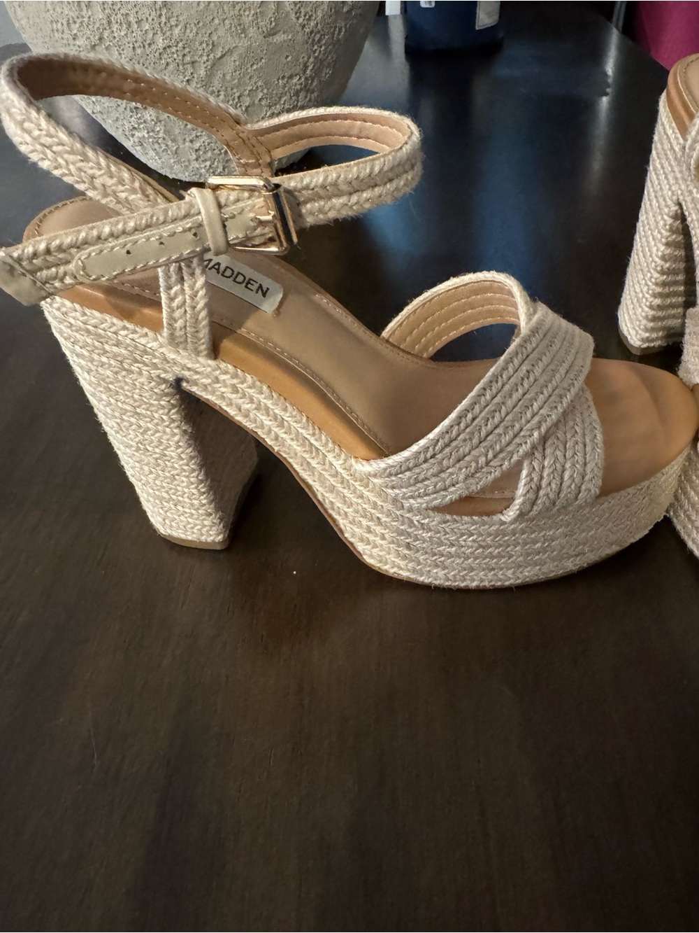 Steve Madden Beige Braided Espadrille Block Heel Sandals - Picture 2 of 2